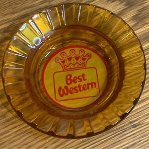 Vintage Amber Glass Best Western Ashtray Retro